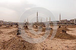 Ancient graves in Jannat Al Baqi Cemetery in Medina